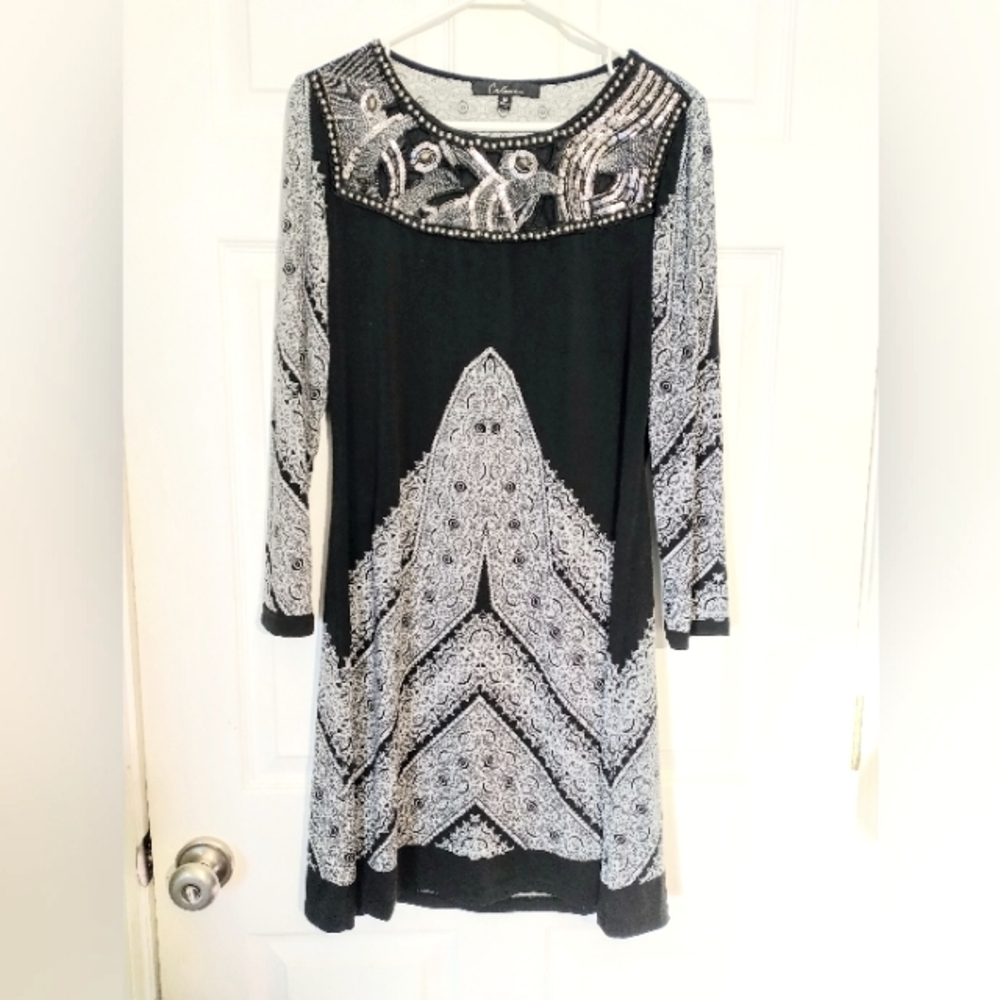 Black and Silver Paisley Beaded Dress